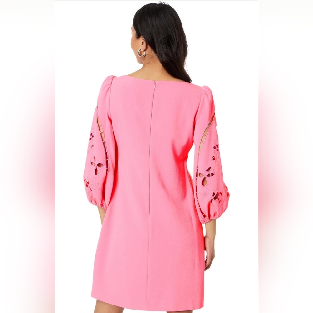 Elegant Pink Dress with Floral Sleeves - Picture 3 of 4